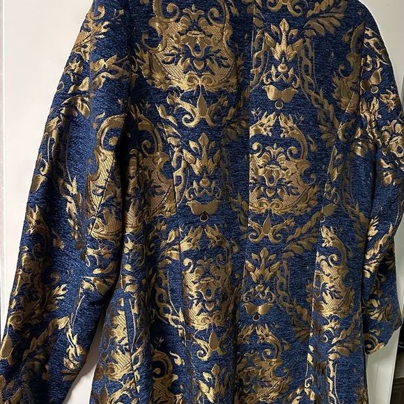 Women jaquard Navy blue paisley print blazer size 16 - Picture 2 of 6